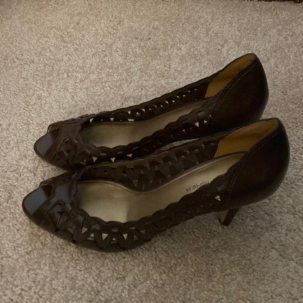 Marc Fisher Maylin woven brown leather heel size 7.5